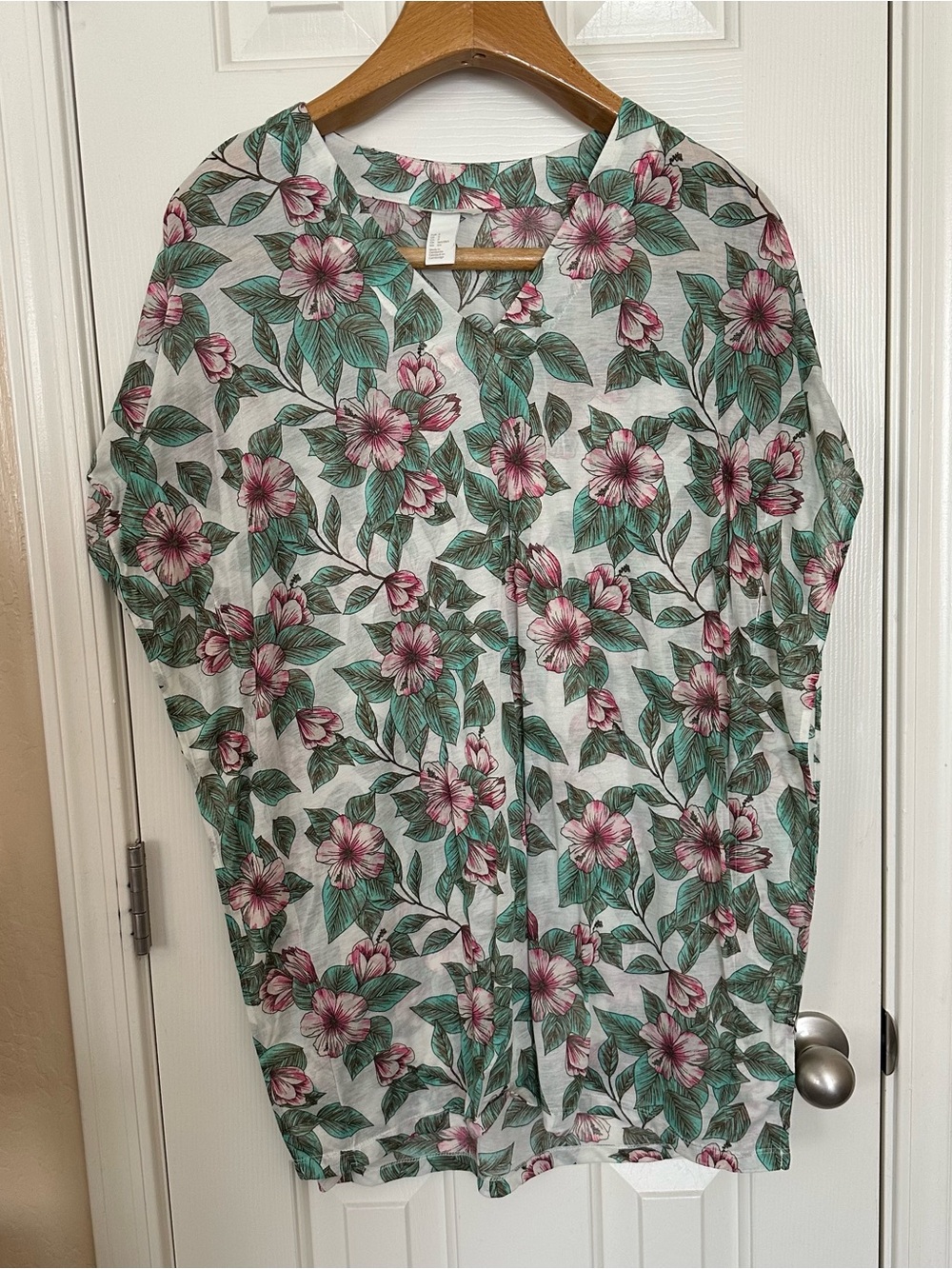 H&M White Floral Cover-Up with Pink & Green Print